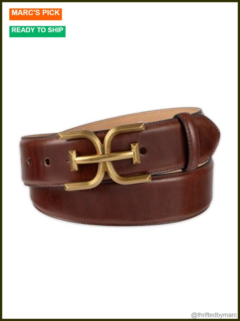 Double-E Logo Plaque Buckle Genuine Leather Belt for Jeans & Trousers